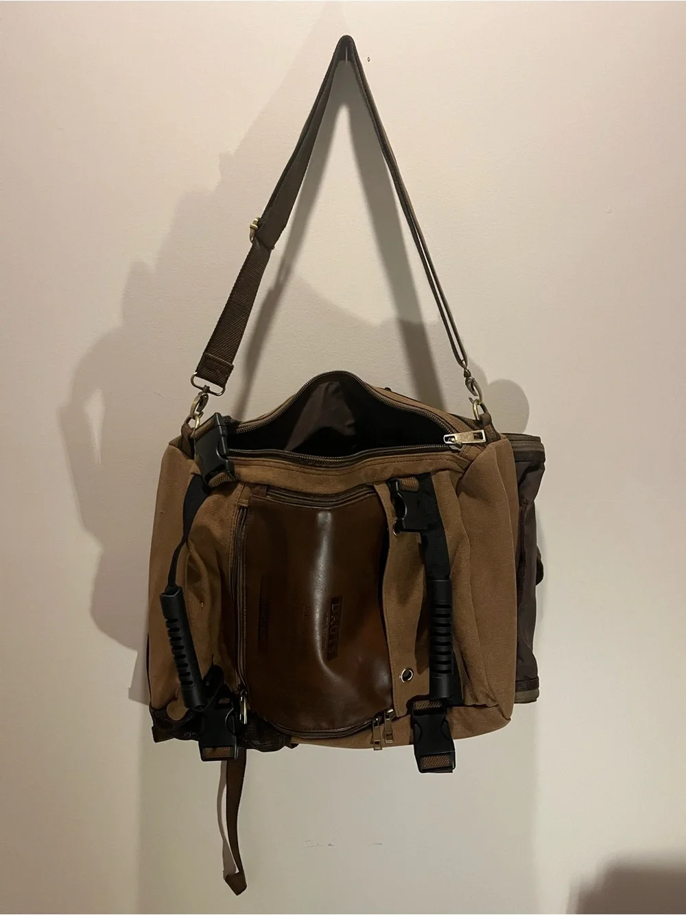 NWT Men's Brown Canvas Leather Messenger Bag - Backpack Shoulder strap Satchel